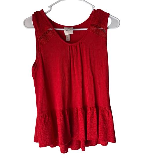 Knox Rose Size‎ Large Boho Cottage Lace Red Sleevless Babydoll Blouse Top - Picture 1 of 8